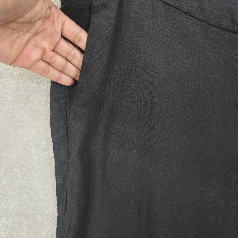 H&M Linen Blend Wide Leg‎ Cropped Pants Womens 18 Black Minimalist Lagenlook